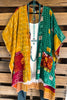NATURAL FABRIC: Assorted Feelings Tie Front Kimono - Orange/Yellow Back - 100% Cotton