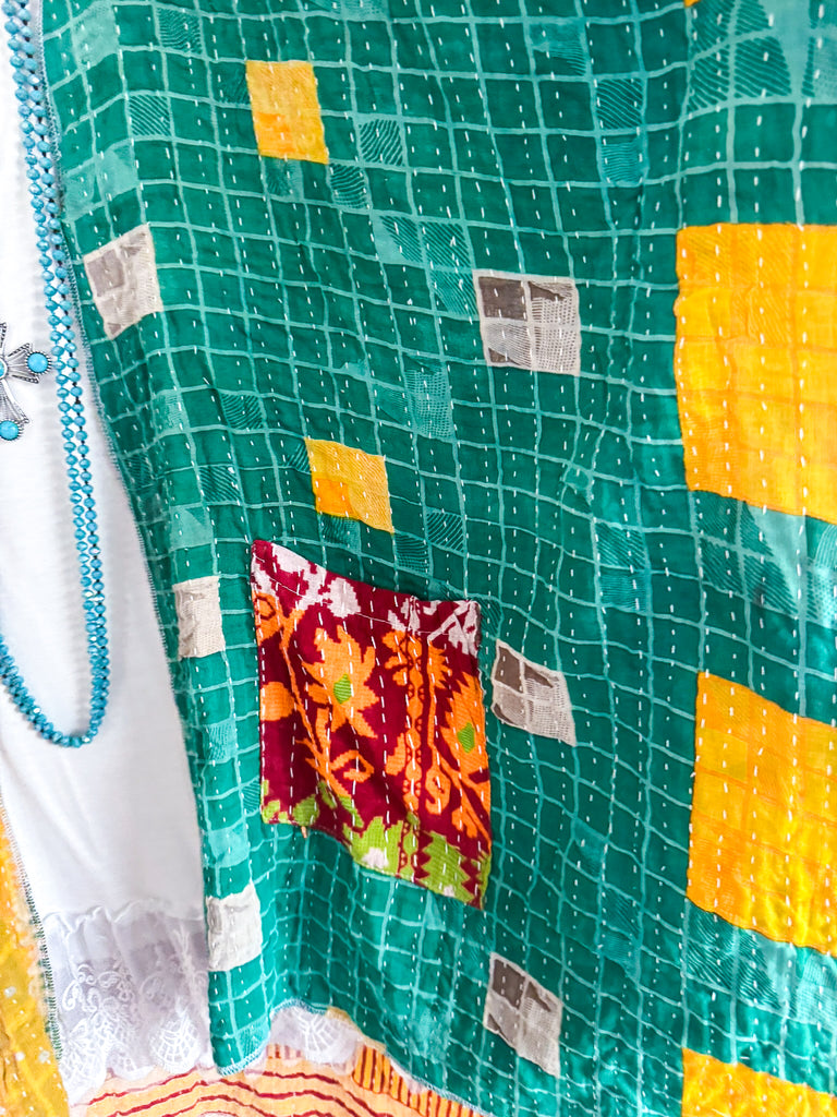 NATURAL FABRIC: Assorted Feelings Tie Front Kimono - Orange/Yellow Back - 100% Cotton