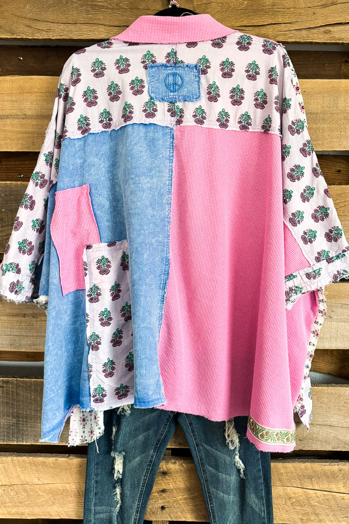 Turning Heads OVERSIZED Tunic - Pink/Blue - COTTON BLEND