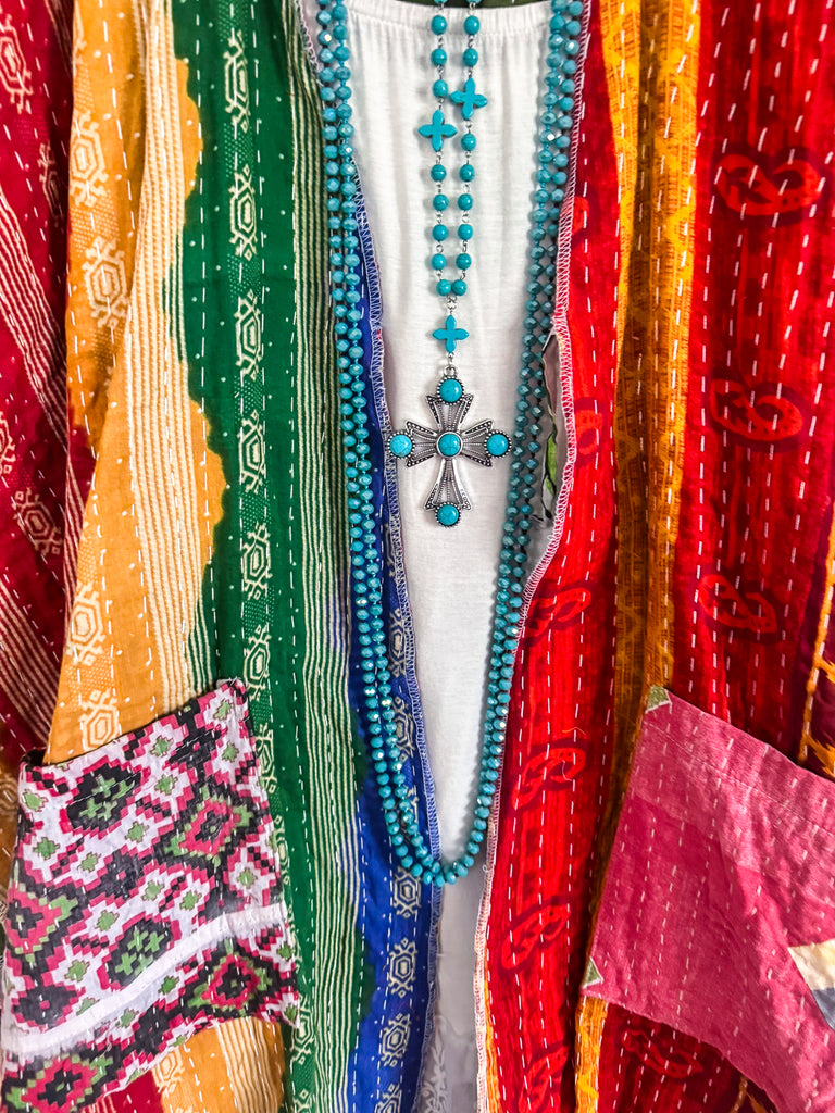 NATURAL FABRIC: Assorted Feelings Tie Front Kimono - Yellow Back 100% COTTON