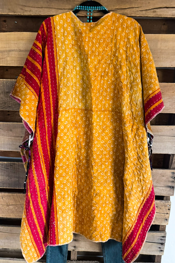 NATURAL FABRIC: Assorted Feelings Tie Front Kimono - Yellow Back 100% COTTON
