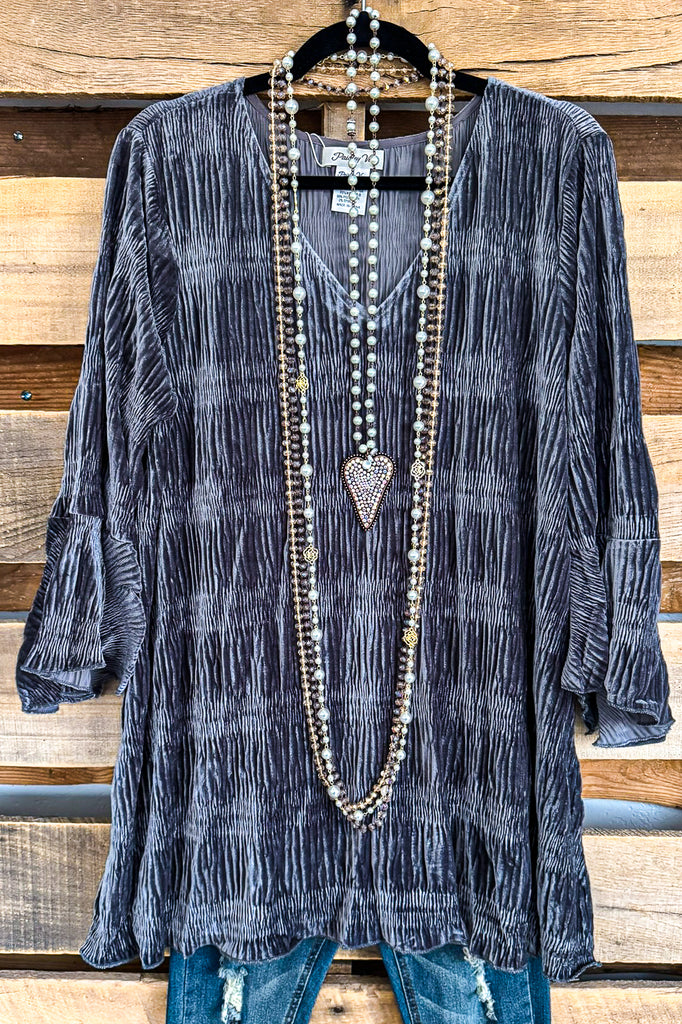 Straight To Town Velvet Tunic - Dark Gray