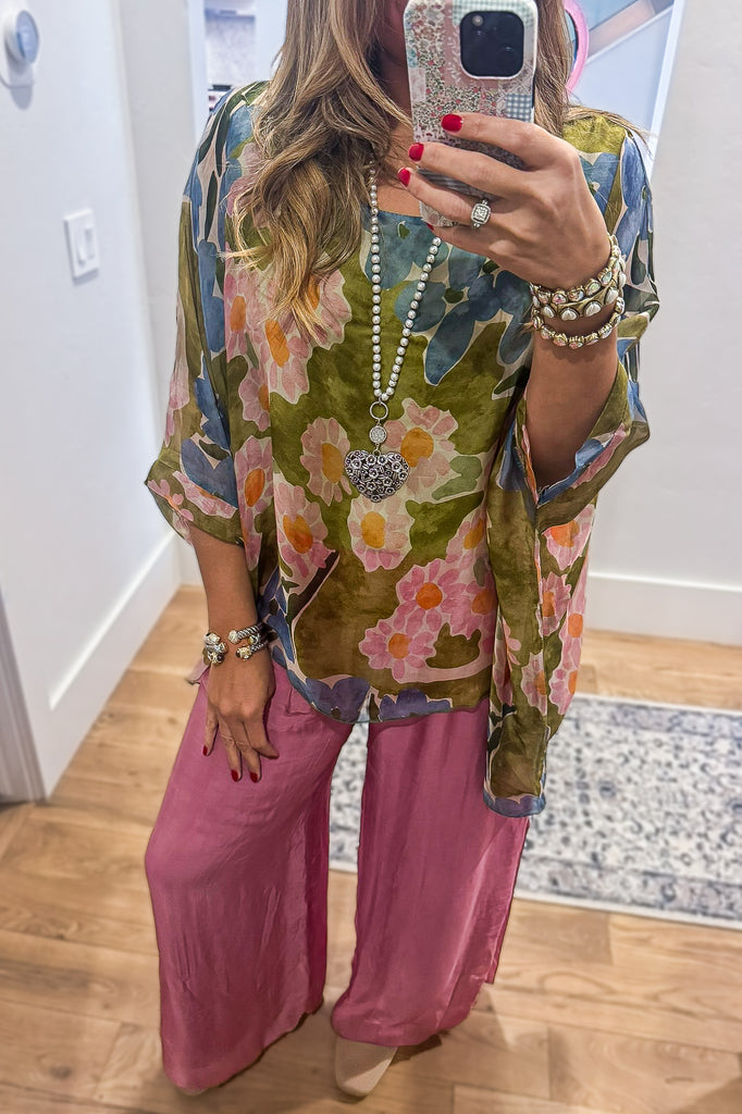 PRE ORDER Meadow Green Silk Blend Stretch Top – Made in Italy (Sold Separately)