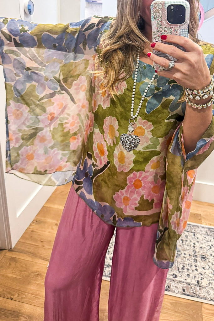 PRE ORDER Meadow Green Silk Blend Stretch Top – Made in Italy (Sold Separately)