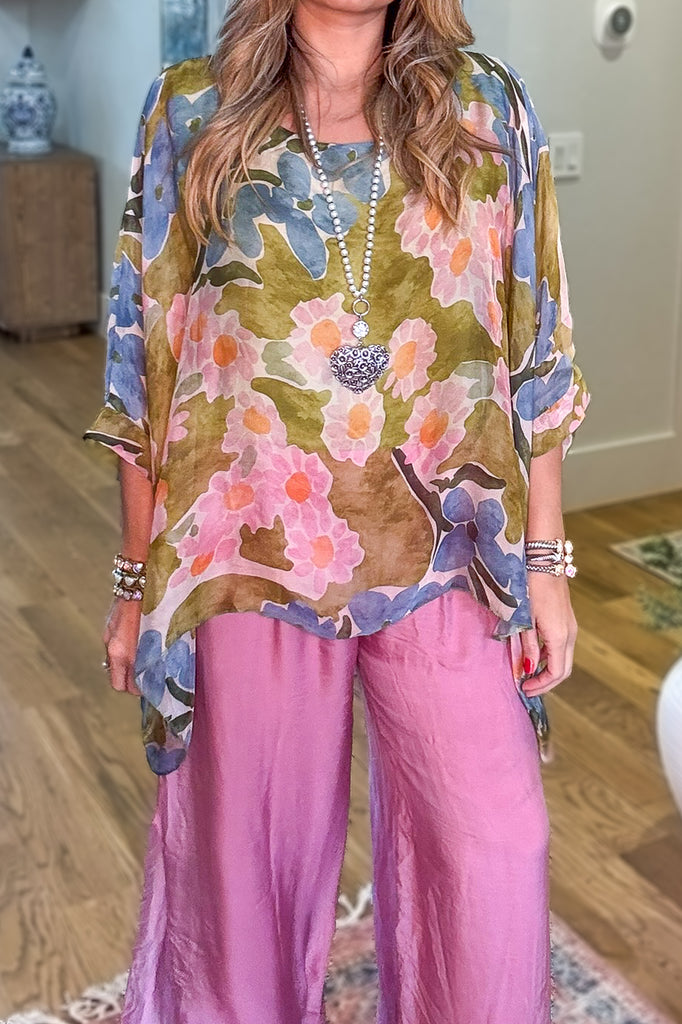 PRE ORDER Meadow Green Silk Blend Stretch Top – Made in Italy (Sold Separately)