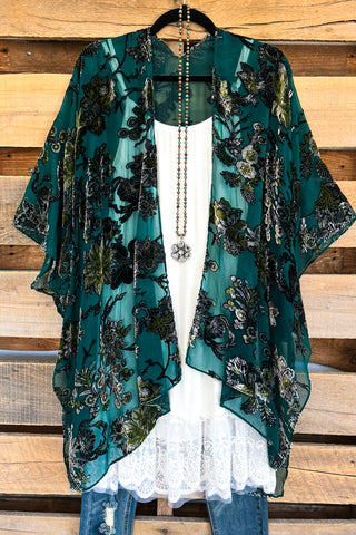 Something More Thick Stich Vest Kimono - Sage/Blue