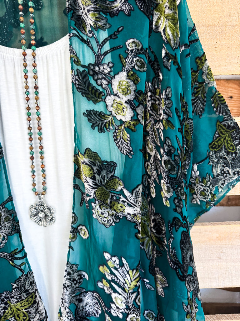 Found My Peace Burnout Velvet Kimono - Jade