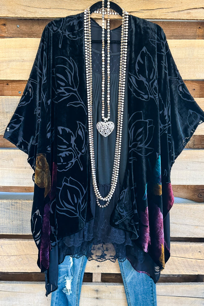 Open To Love Burnout Velvet Kimono - Black