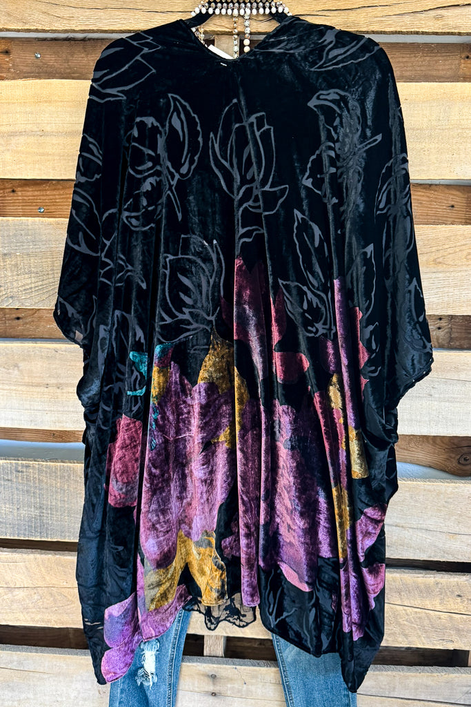 Open To Love Burnout Velvet Kimono - Black