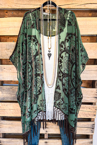 Found My Peace Burnout Velvet Kimono - Jade