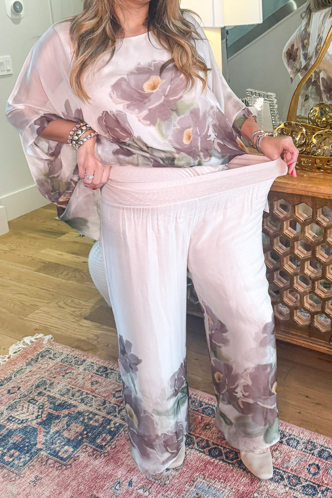 Mystic Garden Silk Blend Stretch Palazzo Pants - Made in Italy (Sold Separately)