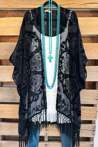 Finding You Well Thick Stitch Vest Kimono - Black