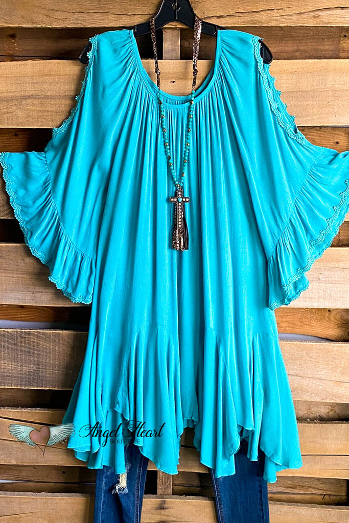 Long Turquoise Blue Cotton Tunic - Out of Office in Cyan