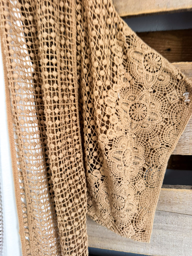 Lost For Words Crochet Cardigan - Camel - 100% COTTON