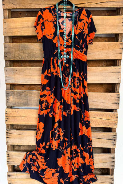 Wrapped With Grace Maxi Dress - Navy/Coral