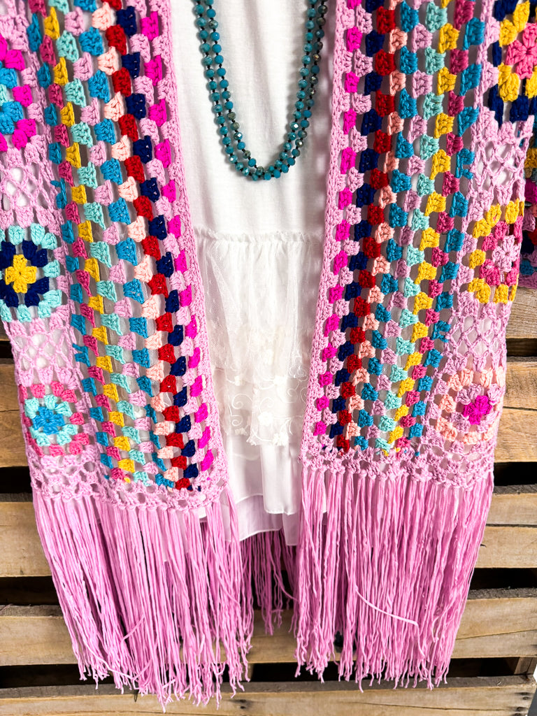 Spirit Strong Crochet Cardigan - Pink