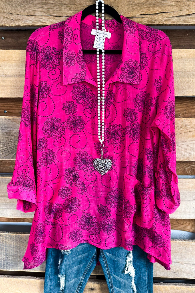 Stitched In Blooms Top - Fuchsia - SALE