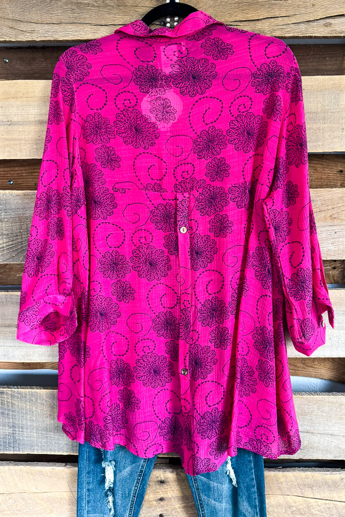 Stitched In Blooms Top - Fuchsia - SALE