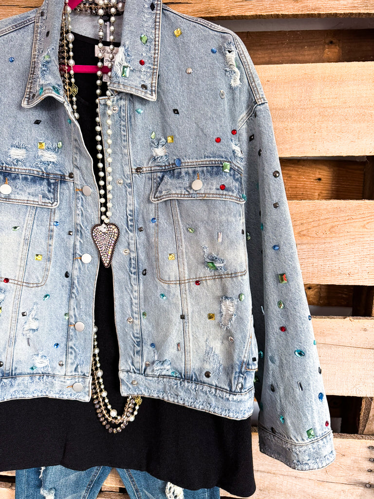 Stones And Studs Denim Jacket - Light Denim - 100% COTTON