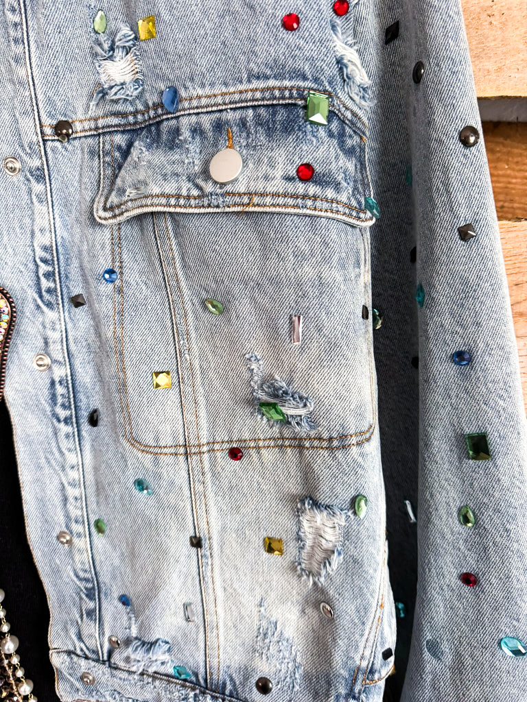 Stones And Studs Denim Jacket - Light Denim - 100% COTTON