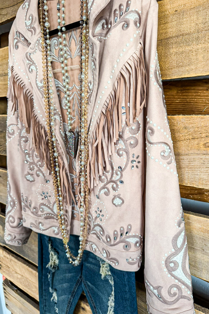 RODEO QUEEN JACKET: Walking After Midnight Tassel Jacket - Blush Gray