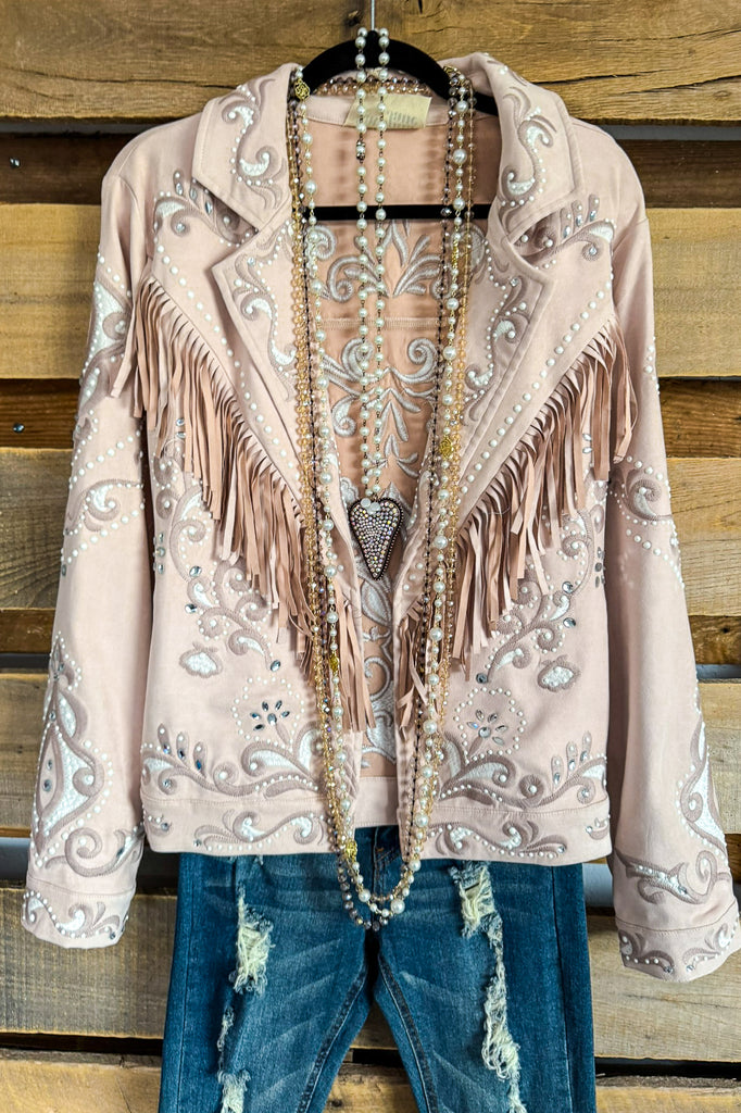 RODEO QUEEN JACKET: Walking After Midnight Tassel Jacket - Blush Gray