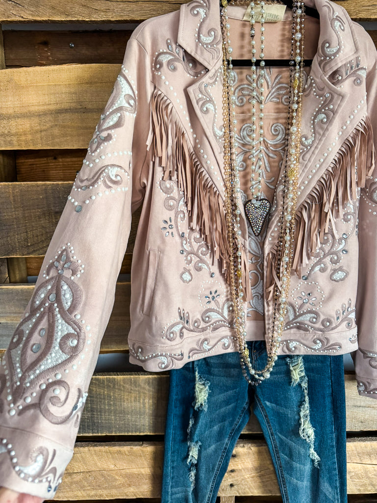 RODEO QUEEN JACKET: Walking After Midnight Tassel Jacket - Blush Gray