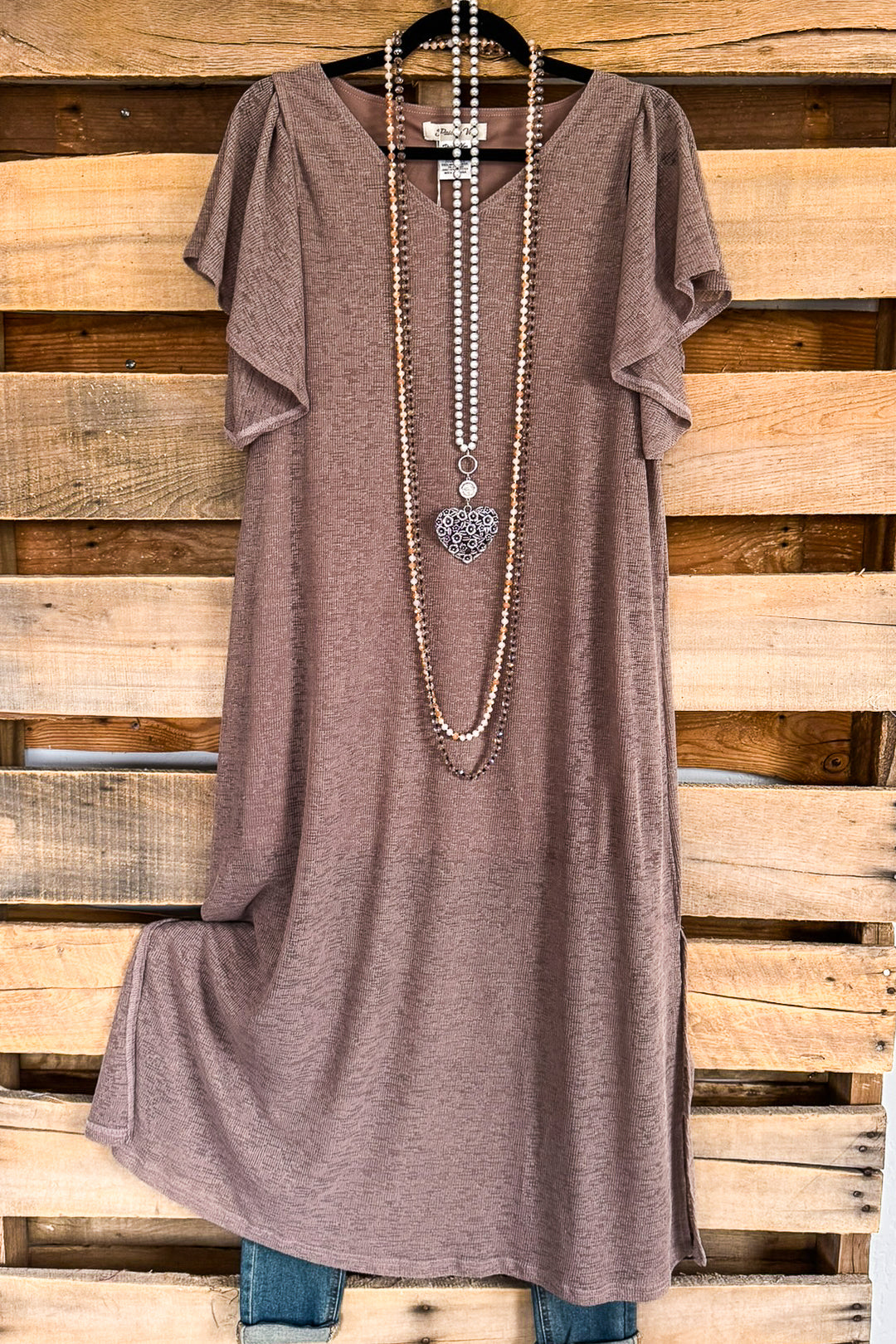 All The Above Cold Shoulder Dress - Brown - SALE
