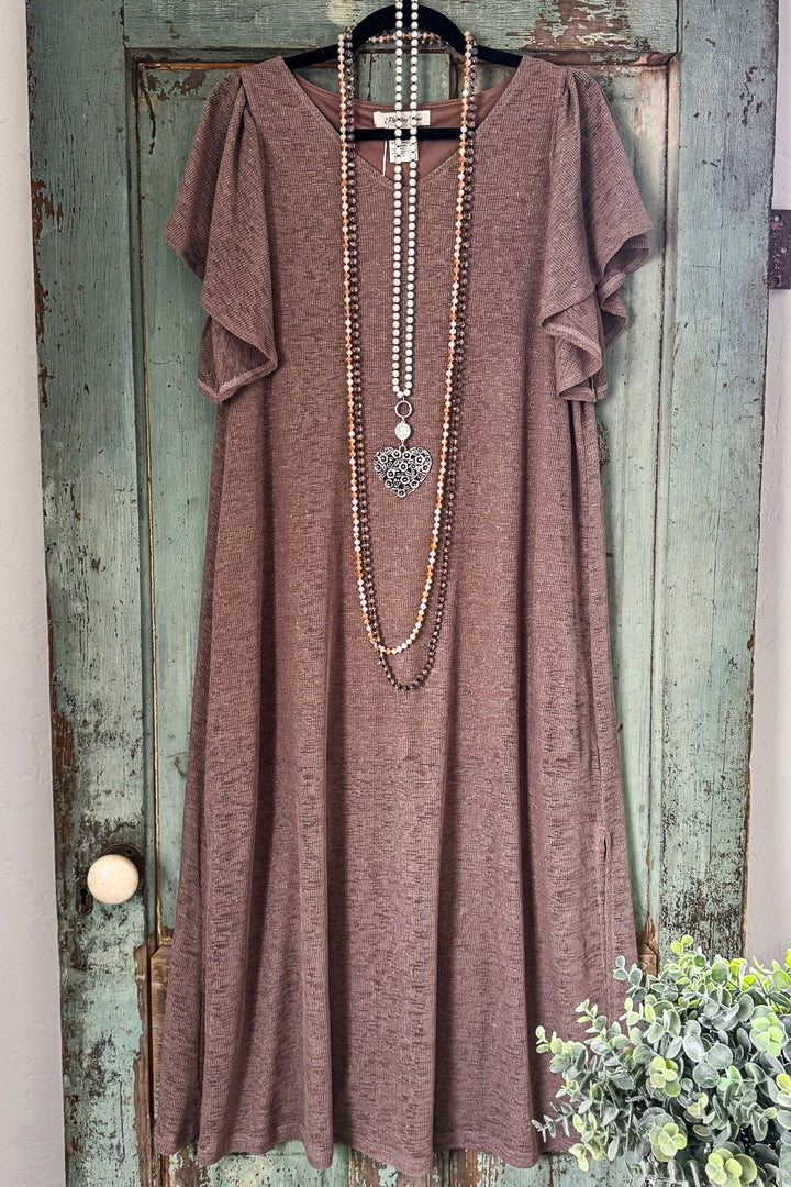 All The Above Cold Shoulder Dress - Brown - SALE