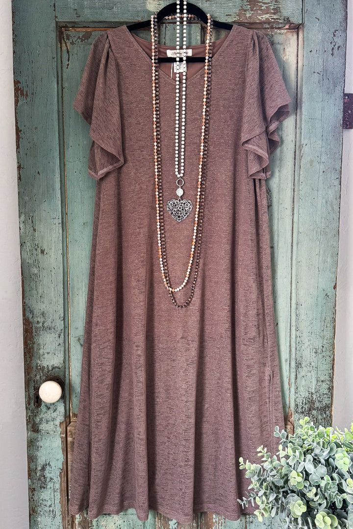 All The Above Cold Shoulder Dress - Brown - SALE