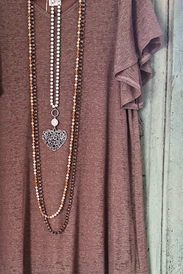 All The Above Cold Shoulder Dress - Brown - SALE