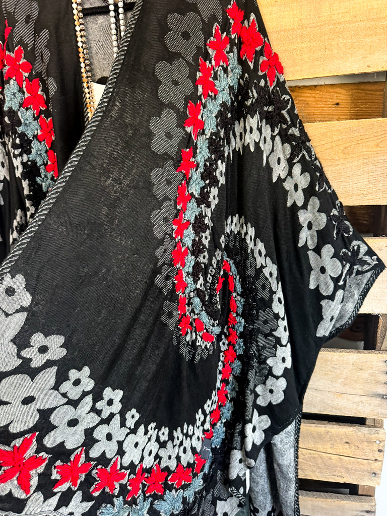 NATURAL FABRIC: Honest Reminder Wool Ruana - Black - 100% WOOL