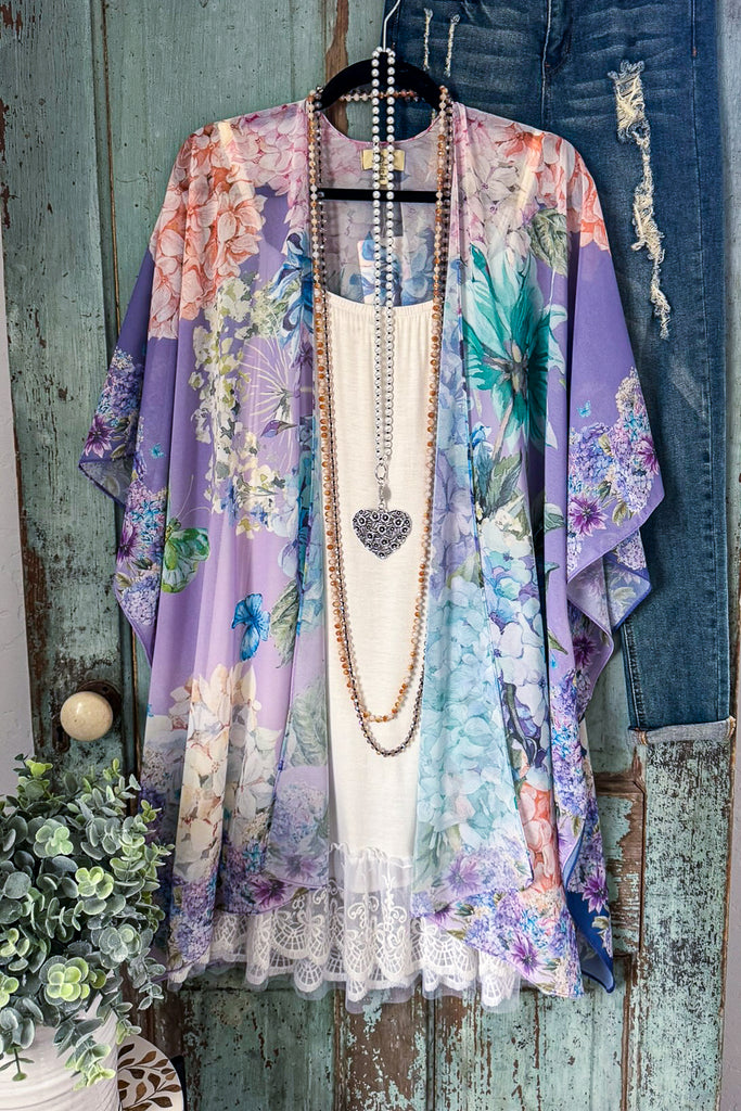 Hydrangea Chiffon Kimono - Purple