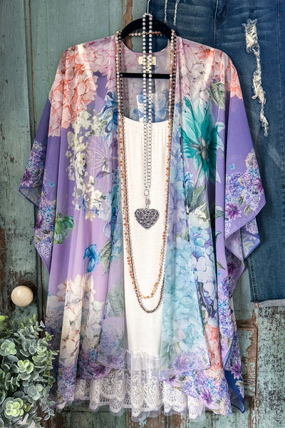 Hydrangea Chiffon Kimono - Purple