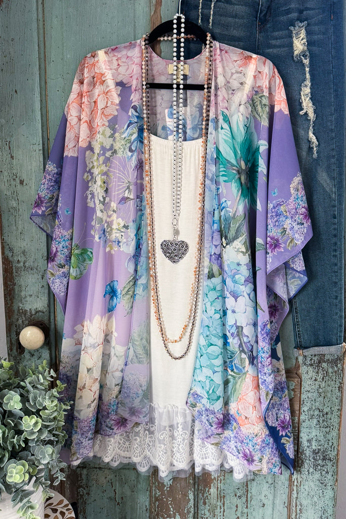 Hydrangea Chiffon Kimono - Purple