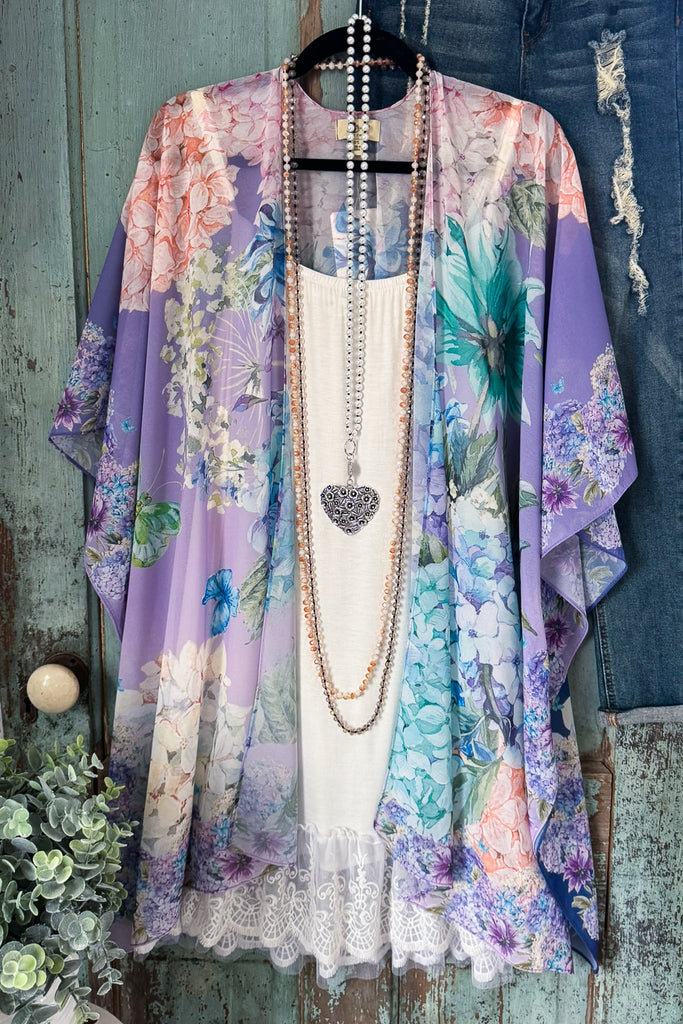 Hydrangea Chiffon Kimono - Purple