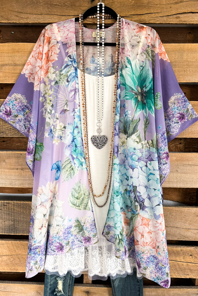 Hydrangea Chiffon Kimono - Purple