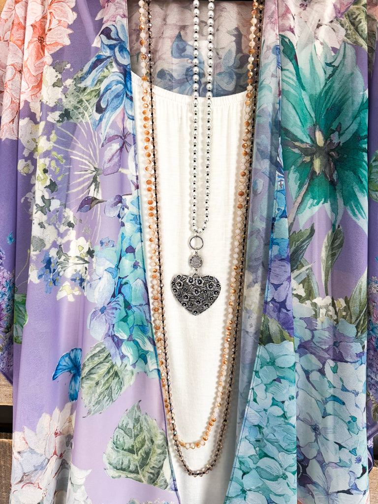 Hydrangea Chiffon Kimono - Purple