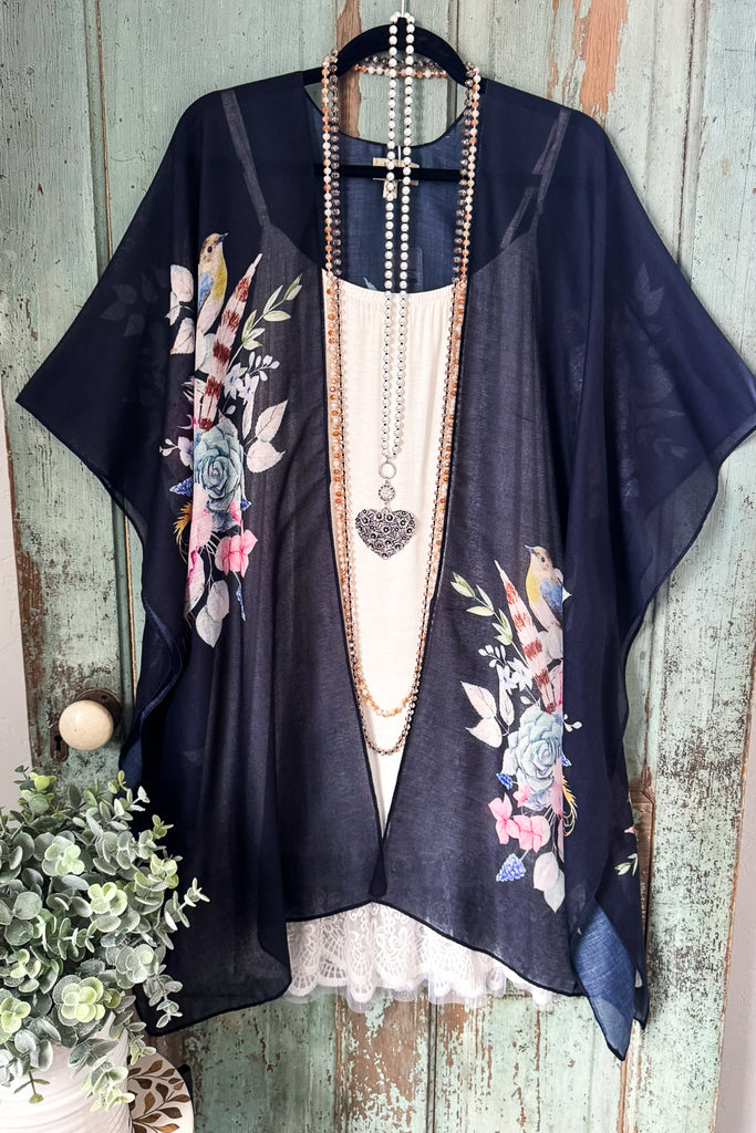 Birds Of A Feather Kimono - Black - 100% COTTON