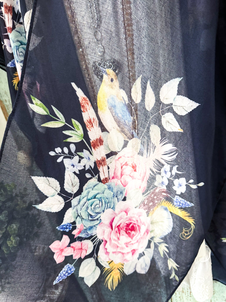 Birds Of A Feather Kimono - Black - 100% COTTON