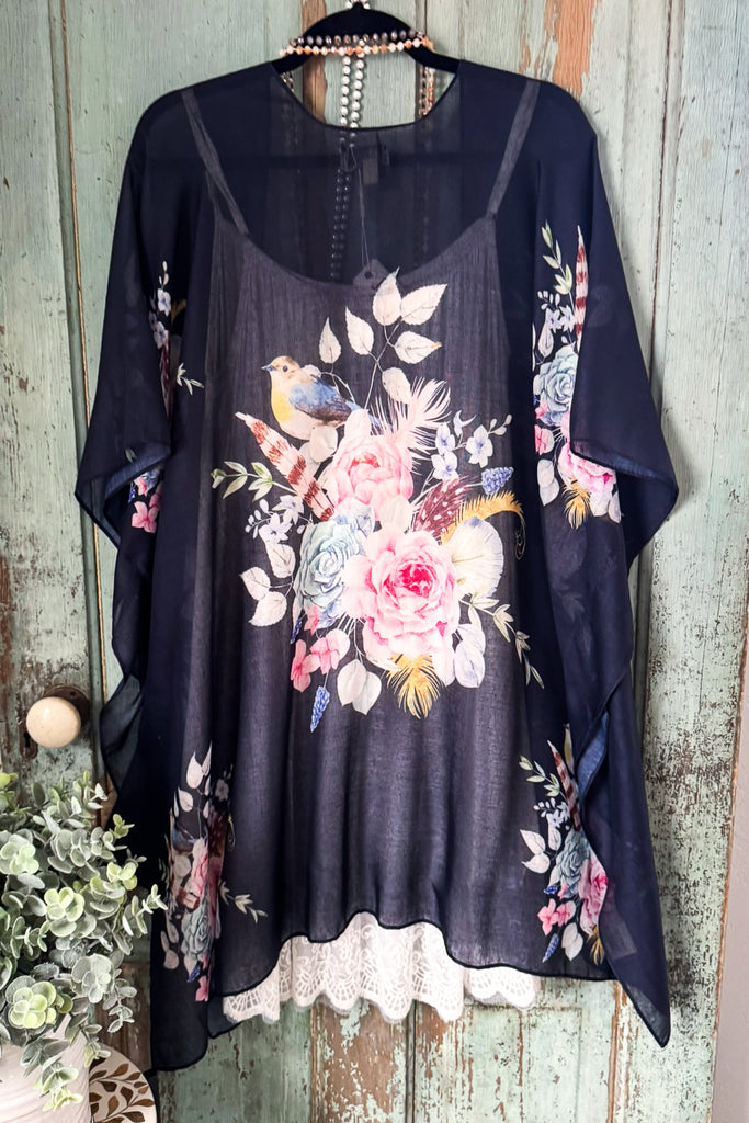 Birds Of A Feather Kimono - Black - 100% COTTON