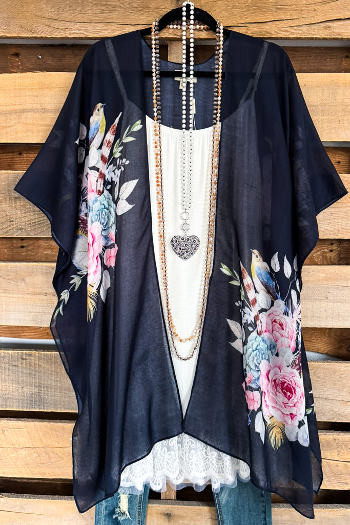 Birds Of A Feather Kimono - Black - 100% COTTON