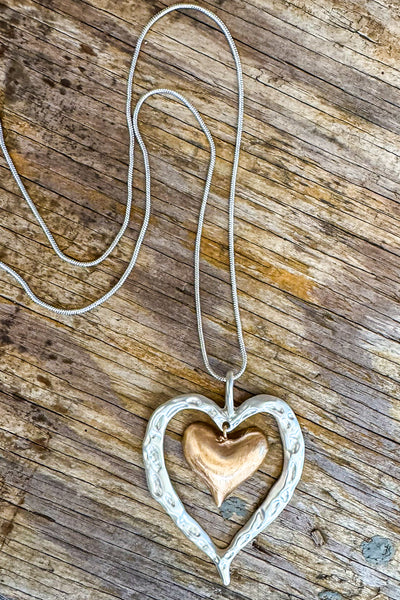 Double Love Heart Necklace - Sliver