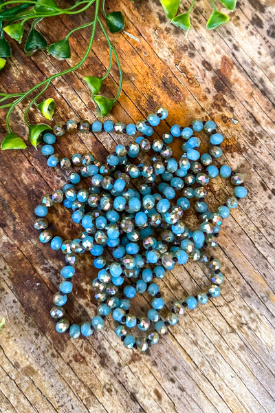 Knotted Beaded Necklace - Blue/Brown - 6mm beads (Small beads)