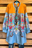 Rhythm Of Reflection Embroidered Dress - Denim - 100% COTTON
