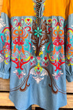 Rhythm Of Reflection Embroidered Dress - Denim - 100% COTTON
