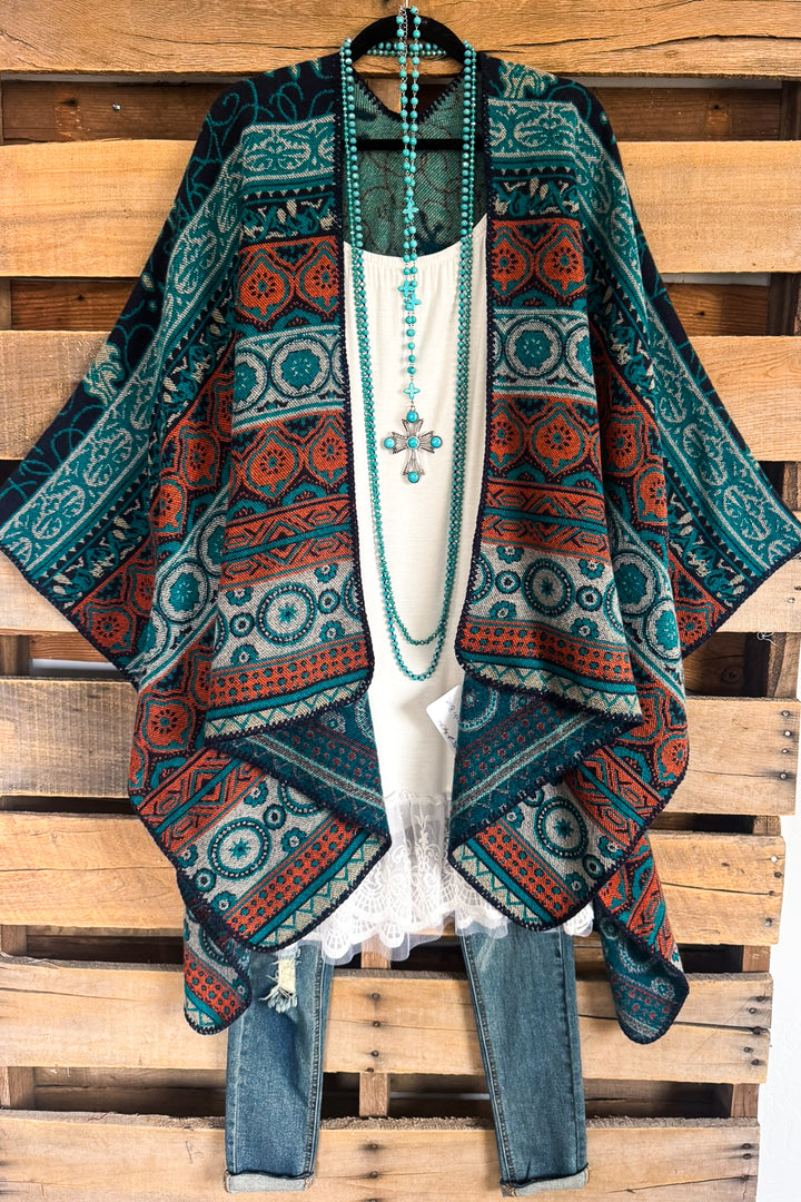 Winter Radiance Poncho - Multi Blue - SALE