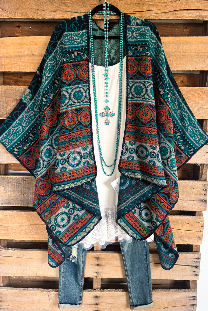 Winter Radiance Poncho - Multi Blue