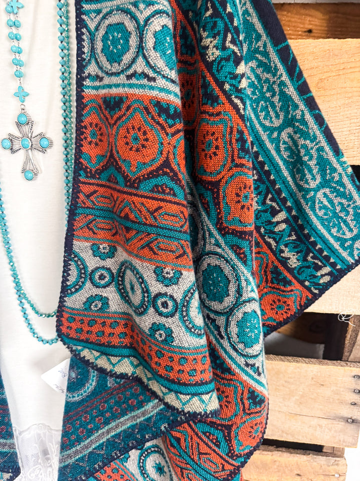 Winter Radiance Poncho - Multi Blue - SALE