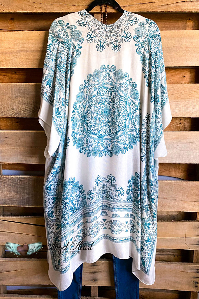 Mandala Print Oversized Kimono - Teal